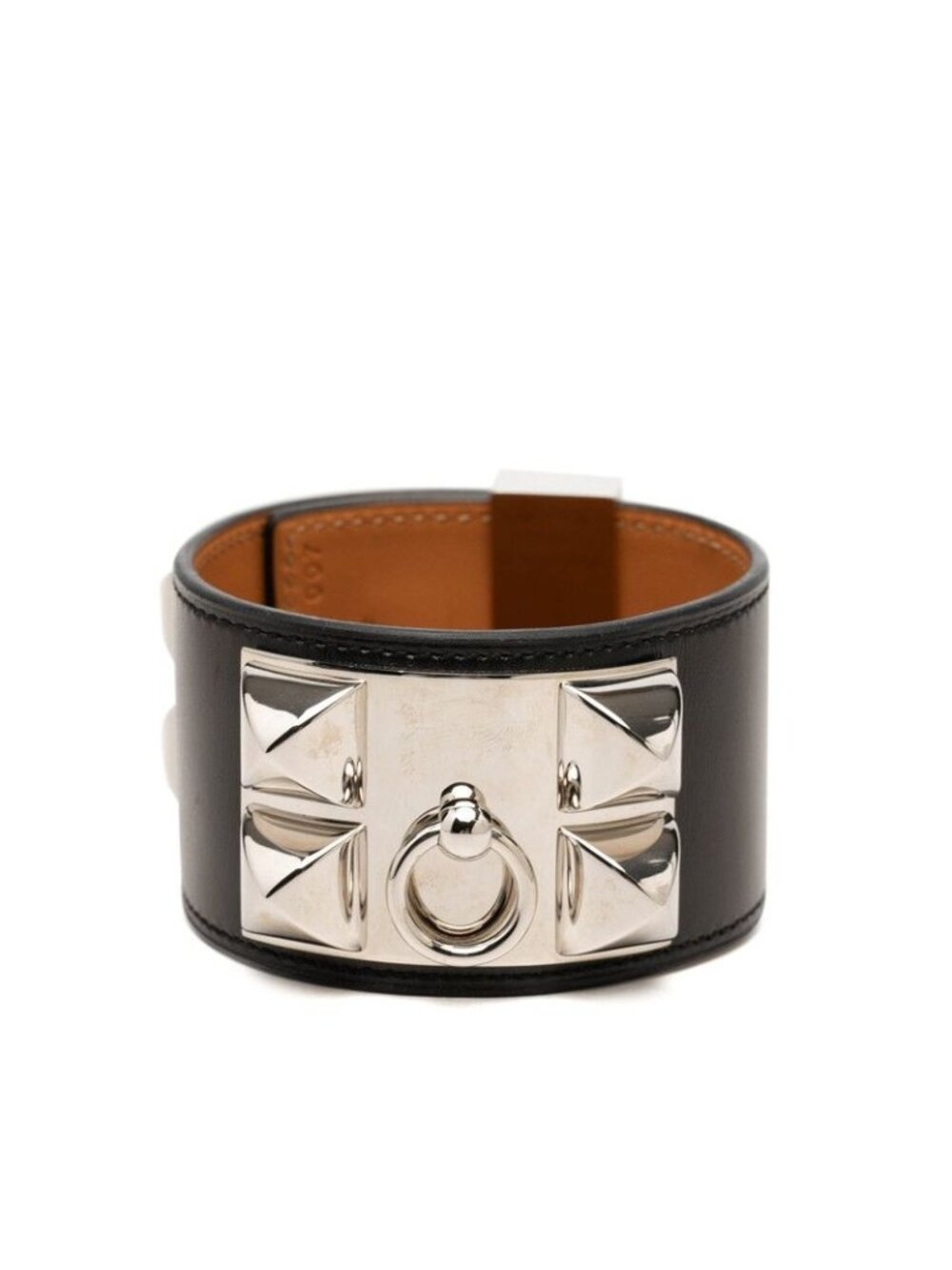 Hermes Collier de Chien Bracelet L Black Silver Box Calf